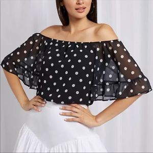 New York and Company Polka Dot Off the shoulder Top